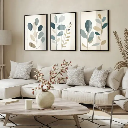 Quadros Decorativos Folhagem Moderna Abstrato Moldura Vidro