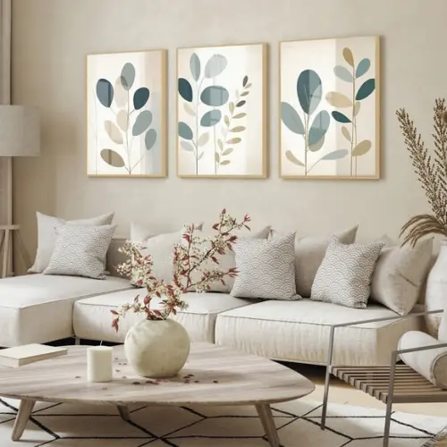 Quadros Decorativos Folhagem Moderna Sala Hall Moldura Vidro