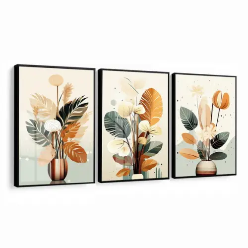 Quadros Decorativos Folhagem Moderna Sala com Moldura Vidro
