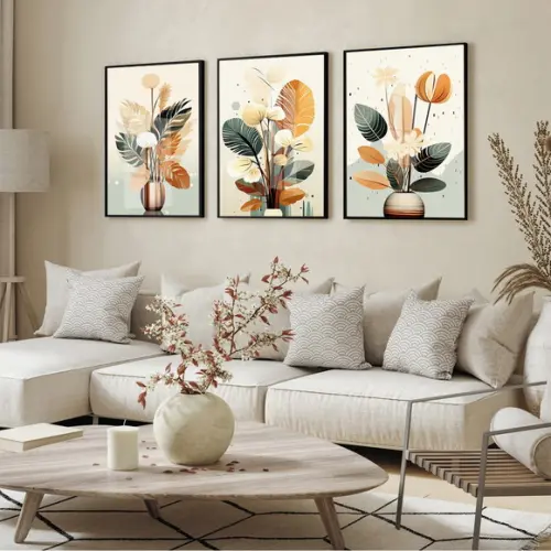 Quadros Decorativos Folhagem Moderna Sala com Moldura Vidro