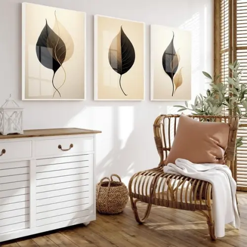 Quadros Decorativos Folhagem Moderna Sala Moldura e Vidro