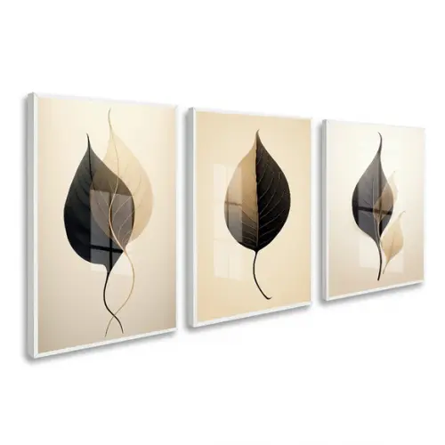 Quadros Decorativos Folhagem Moderna Sala Moldura e Vidro