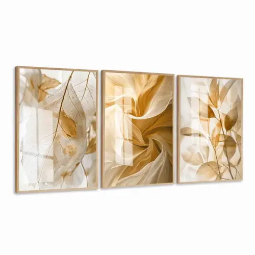 Quadros Decorativos Folhagem Nude Bege Claro Moldura e Vidro