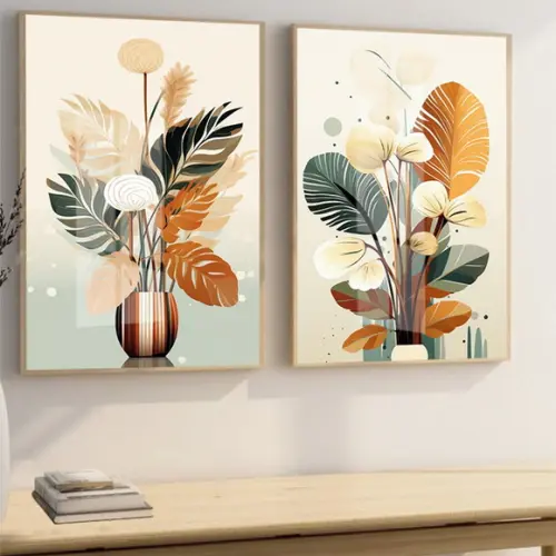 Quadros Decorativos Folhagem Sala Moderna com Moldura Vidro