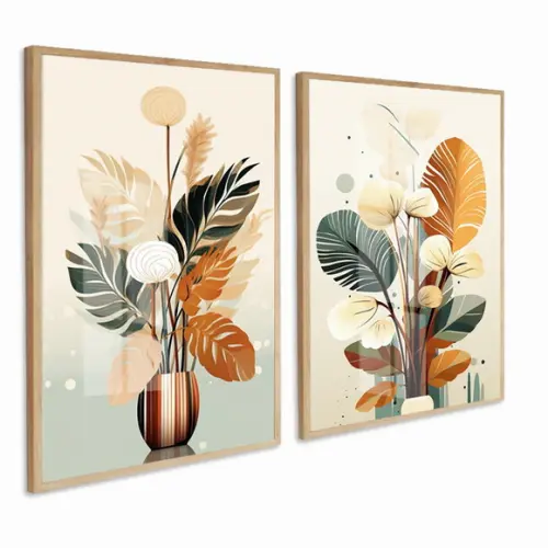Quadros Decorativos Folhagem Sala Moderna com Moldura Vidro