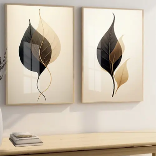 Quadros Decorativos Folhagem Sala Moderna Moldura e Vidro