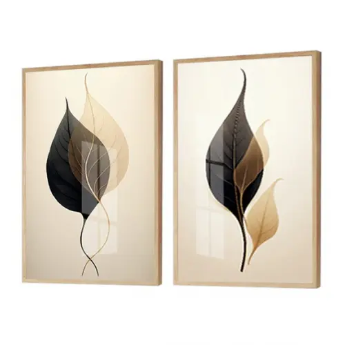 Quadros Decorativos Folhagem Sala Moderna Moldura e Vidro