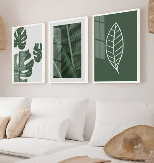 Quadros Decorativos Folhagem Verde com Moldura e Vidro