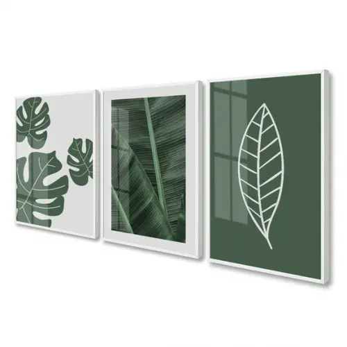 Quadros Decorativos Folhagem Verde com Moldura e Vidro