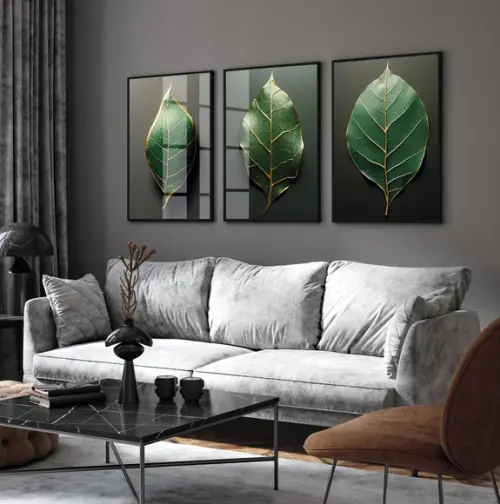 Quadros Decorativos Folhagem Verde Moderna Moldura e Vidro