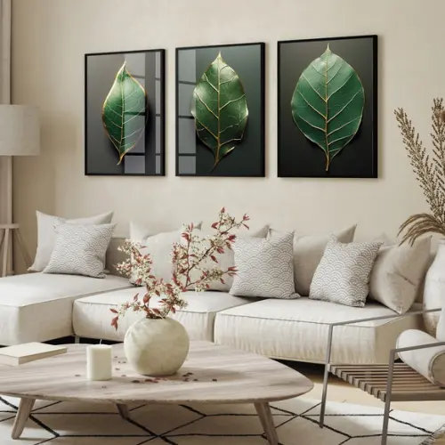 Quadros Decorativos Folhagem Verde Moderna Moldura e Vidro