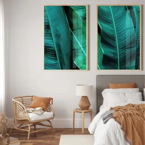 Quadros Decorativos Folhagem Verde Moderno Moldura e Vidro