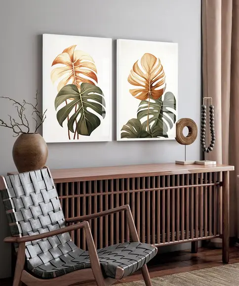 Quadros Decorativos Folhas Costela de Adão com Moldura Vidro