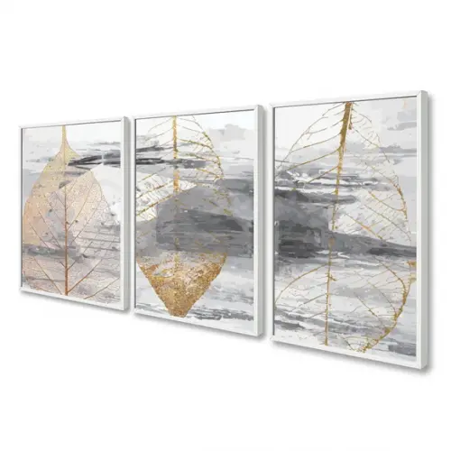 Quadros Decorativos Folhas Douradas Quarto Sala com Moldura
