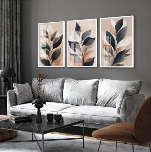Quadros Decorativos Folhas Modernas Luxo com Moldura e Vidro