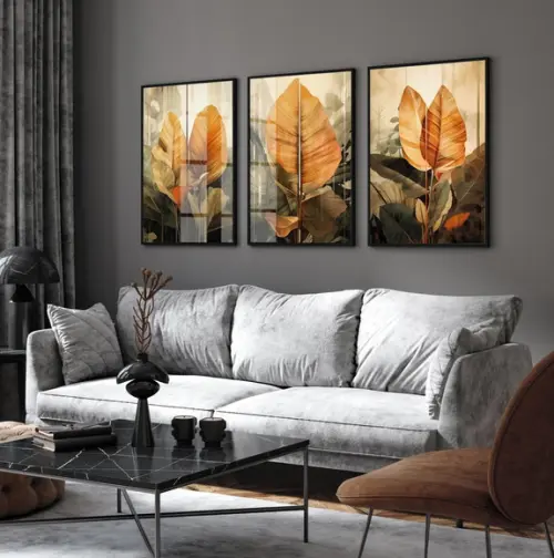 Quadros Decorativos Folhas Quarto Sala Hall Moldura e Vidro