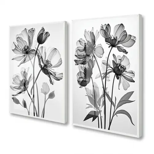 Quadros Decorativos Folhas Preto e Branco Moldura e Vidro