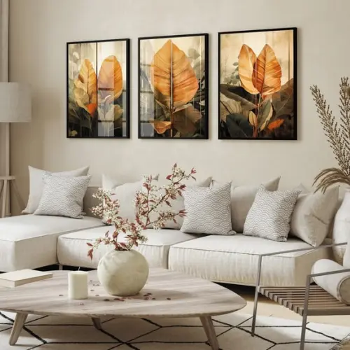 Quadros Decorativos Folhas Quarto Sala Hall Moldura e Vidro