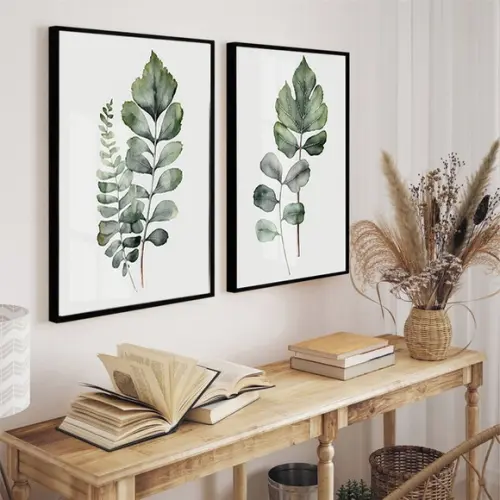 Quadros Decorativos Folhas Verdes para Sala Vidro e Moldura