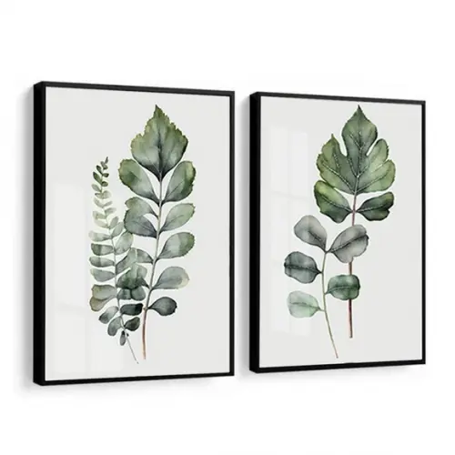 Quadros Decorativos Folhas Verdes para Sala Vidro e Moldura