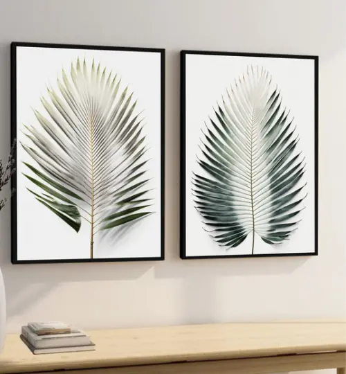 Quadros Decorativos Folhas Verdes Quarto Sala com Moldura