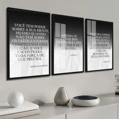 Quadros Decorativos Frase Filosofia Estoicismo Moldura Vidro