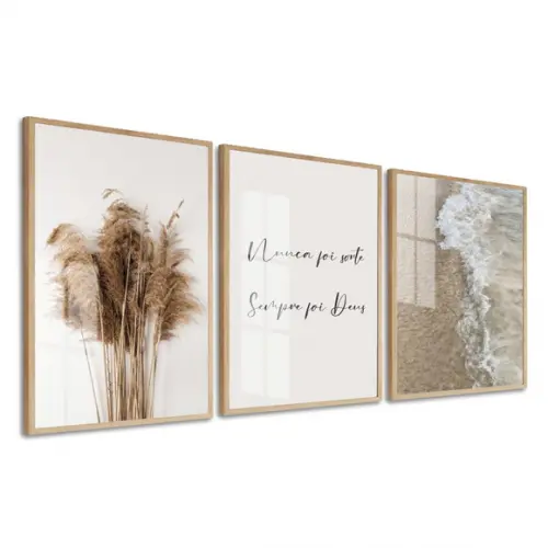 Quadros Decorativos Frases Folhagem Praia Boho Moldura Vidro