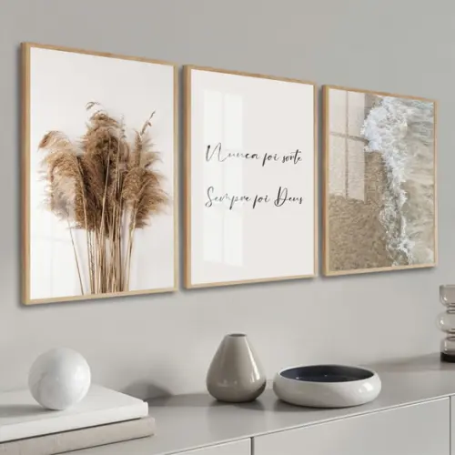 Quadros Decorativos Frases Folhagem Praia Boho Moldura Vidro