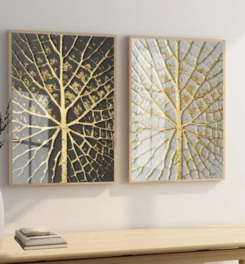 Quadros Decorativos Galhos Dourados Modernos Moldura E Vidro