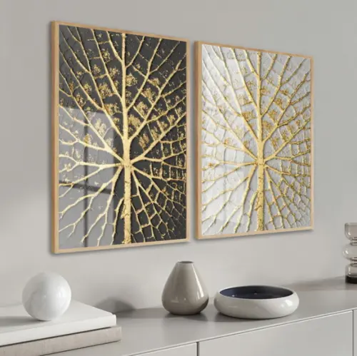 Quadros Decorativos Galhos Dourados Modernos Moldura E Vidro