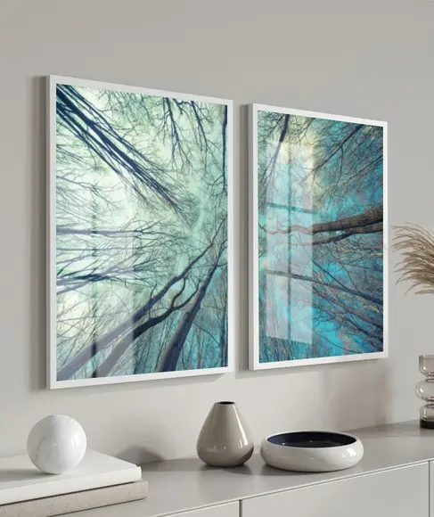 Quadros Decorativos Galhos Paisagem Céu Com Moldura e Vidro