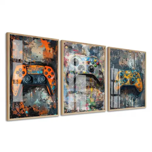 Quadros Decorativos Gamer Geek Manete Controle Moldura Vidro