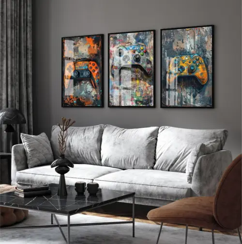 Quadros Decorativos Gamer Manete Controle Geek Moldura Vidro