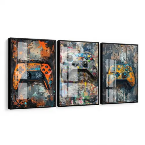Quadros Decorativos Gamer Manete Controle Geek Moldura Vidro