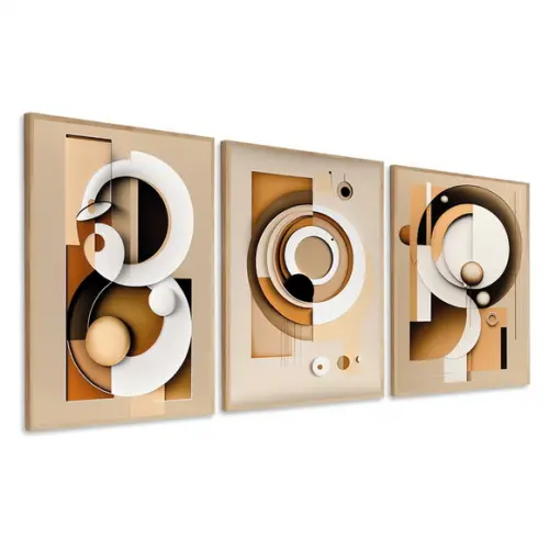 Quadros Decorativos Geométrico Abstrato Bege Boho Moderno