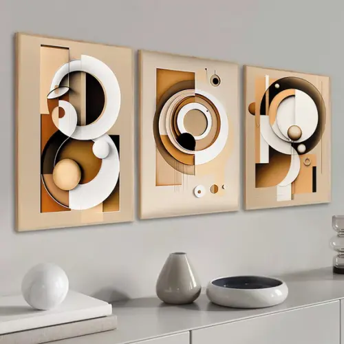 Quadros Decorativos Geométrico Abstrato Bege Boho Moderno