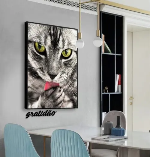 Quadros Decorativos Gato Felino Animais Grande Com Moldura