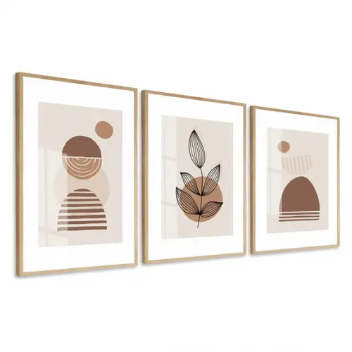 Quadros Decorativos Geométrico Abstrato Bege Vidro e Moldura