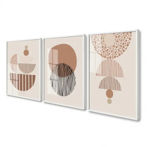 Quadros Decorativos Geométrico Abstrato Boho Moldura e Vidro
