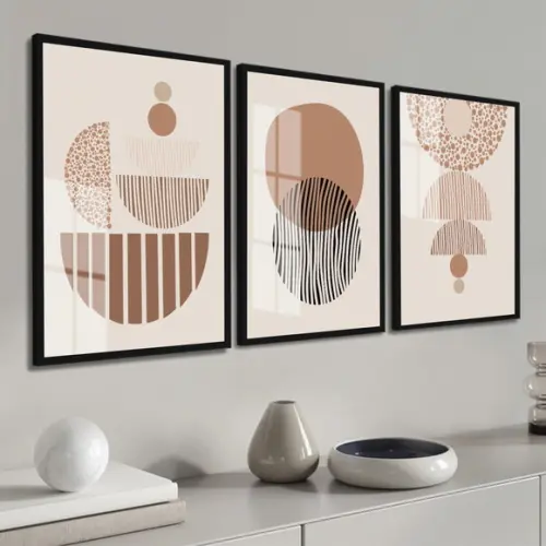 Quadros Decorativos Geométrico Abstrato Boho Moldura e Vidro