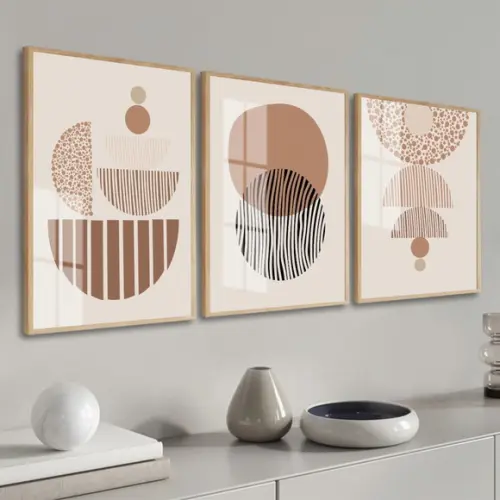 Quadros Decorativos Geométrico Boho Abstrato Moldura e Vidro