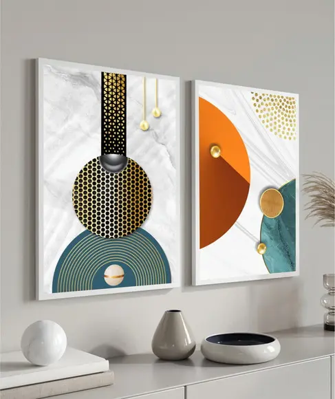 Quadros Decorativos Geométrico Abstrato Moderno Com Moldura