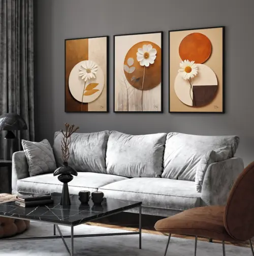 Quadros Decorativos Geométrico Flores Modernas com Moldura