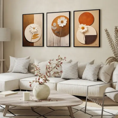 Quadros Decorativos Geométrico Flores Modernas com Moldura