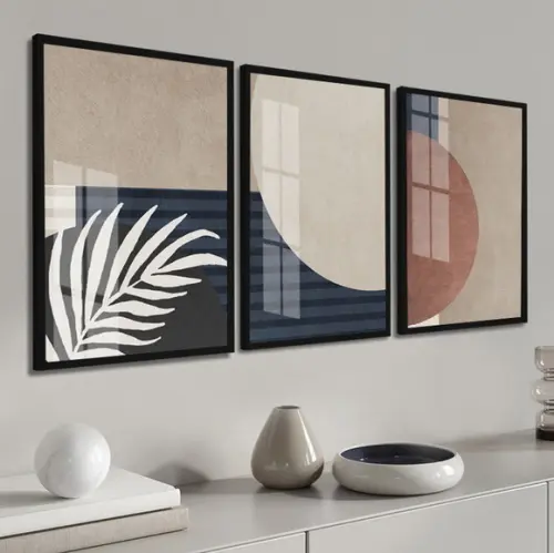 Quadros Decorativos Geométrico Folhas Boho Moldura e Vidro