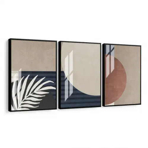 Quadros Decorativos Geométrico Folhas Boho Moldura e Vidro