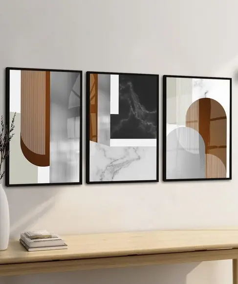 Quadros Decorativos Geométrico Marrom com Moldura e Vidro