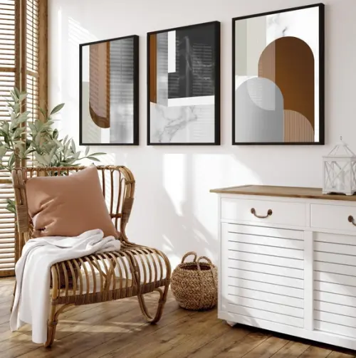 Quadros Decorativos Geométrico Marrom com Moldura e Vidro