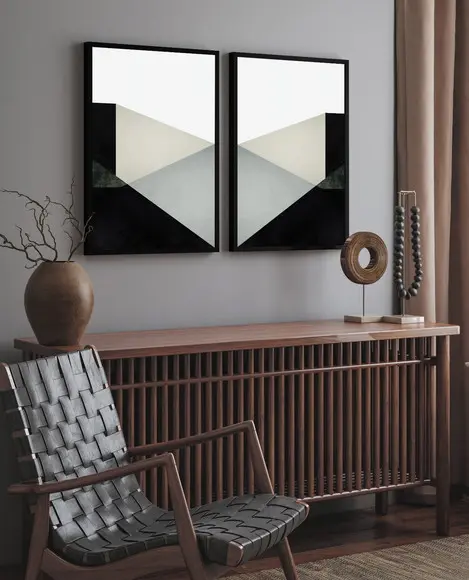 Quadros Decorativos Geométrico Preto Cinza Moderno Moldura