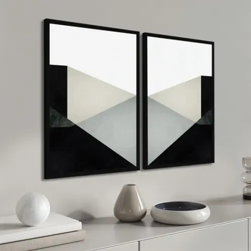 Quadros Decorativos Geométrico Preto Cinza Moderno Moldura